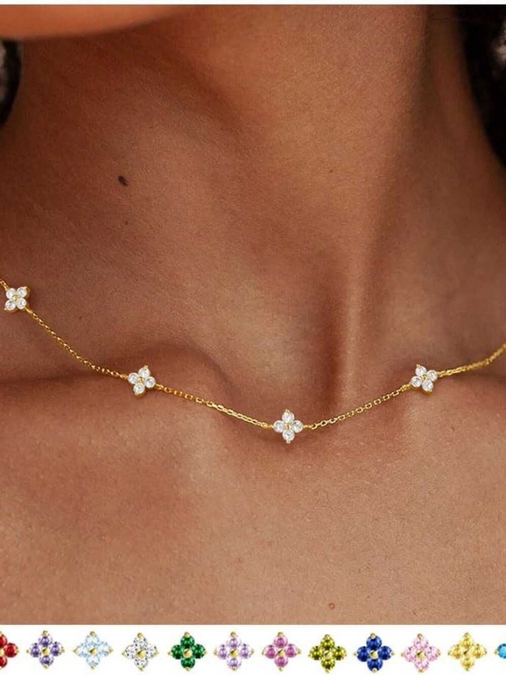 Dainty Clover Birthstone Gold Necklaces for Women Trendy Non Tarnish